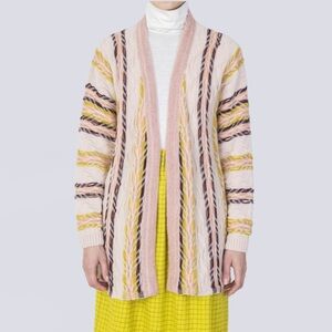 ALYSI Stripes & Jacquard Cardigan - Plaster